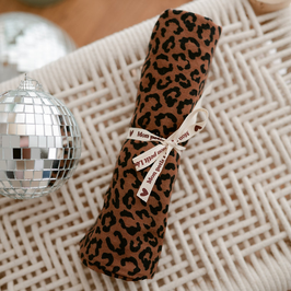 MON PETIT LEON - Petit foulard léopard marron en gaze de coton