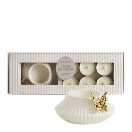 MATHILDE M - Coffret bougeoir Papillon et 6 bougies parfumées - Fleur de Coton