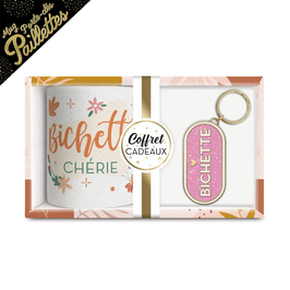 Coffret mug/porte-clés paillettes "Bichette"