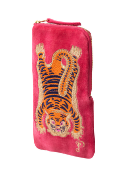 POWDER - Pochette à lunettes en velours - Ikat Tigre - Fuschsia