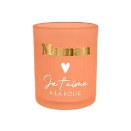 Bougie affective orange "Maman je t'aime à la folie"