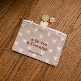 MON PETIT LEON - Porte-monnaie cœur beige nude "A la vie à l'amour"