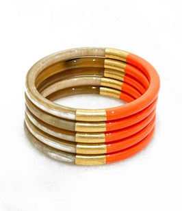 PALOMA BIJOUX - Bracelet en corne et feuille d'or - Orange vif