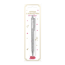 Stylo à paillettes argent "Pipelette"