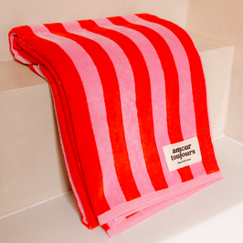 MON PETIT LEON - Serviette de bain rayures rose et rouge