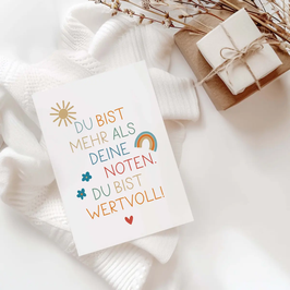 Postkarte Schulkind "Du bist mehr als deine Noten. Du bist wertvoll." | heeaven