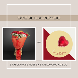 COMBO FASCIO ROSE ROSSE + PALLONCINO AD ELIO
