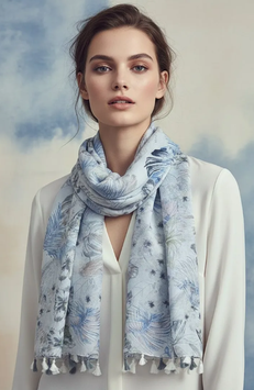 Schal mit floralem Muster, grau/blau