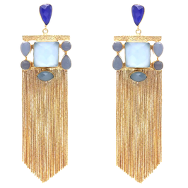 Statement-Ohrstecker mit Saphirquarz und hellblauem Chalcedon "MONTEFRÍO"