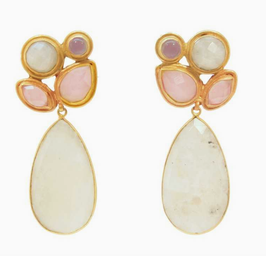 Tropfen-Ohrstecker mit Mondsteinen, Rosenquarz und Amethyst "GÉMINIS"