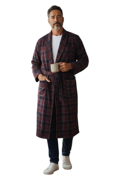 Vestaglia PALMER Uomo In Pura Lana A Quadri Scozzesi Bordeaux/Blu/Senape