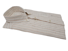 -40% Ingram Camicia Uomo in pregiato filato di puro lino riga stretta Bianco/Arancio Mattone/Nocciola