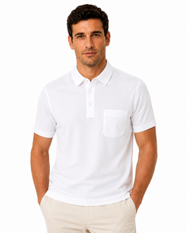 Gran Sasso Polo Uomo Bianco con taschino in Filo di Scozia