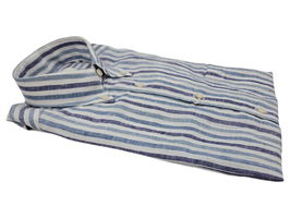 -40% Ingram Camicia In Puro Lino Riga Celeste e Blu
