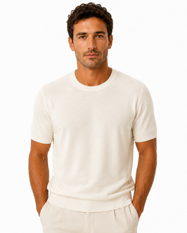 Maglia Girocollo Uomo in Seta e Cotone Made in Italy Avorio