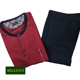 -30% Perofil Pigiama Uomo Serafino Con Polsi Interlock  Bordeaux/Blu