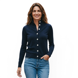 Fine Collezione Gran Sasso Donna Cardigan Bottoni Cotone Blu