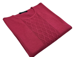 Maglione Donna a Girocollo in Lana Merino Irrestrigibile Lavorata Rombi Centrali Begonia