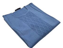 Maglione Donna a Girocollo in Lana Merino Irrestrigibile Lavorata Rombi Centrali Azzurro Avio