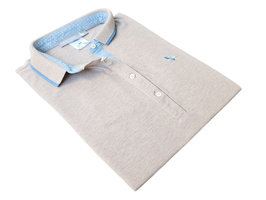 Fine Collezione Gran Sasso Polo Donna Piquet Beige Nocciola con i profili in contrasto azzurro