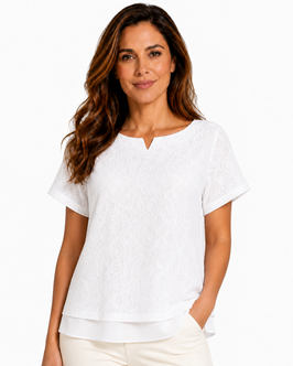 -30% Blusa Gran Sasso Mezza Manica Pizzo San Gallo Bianco