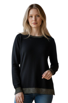 Girocollo Donna Lana Merino con Lurex Nero/Oro