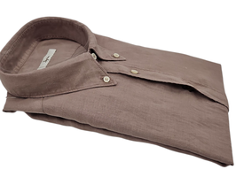 -50% Camicia Ingram Manica Lunga  in Puro Lino Lavato Effetto Vintage Marrone Chiaro