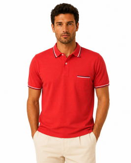 Gran Sasso Uomo Polo in cotone piquet con taschino Rosso