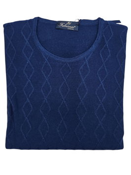 Maglione Donna a Girocollo in Lana Merino Irrestrigibile Lavorata Rombi Blu