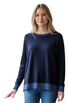 Girocollo Donna Lana Merino con Lurex Blu/Argento