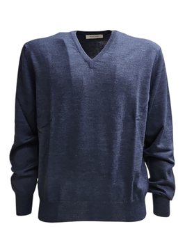 Gran Sasso Maglione Pullover Blu Denim Lana Merinos Extra Fine Vestibilità Classica