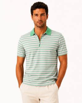 Gran Sasso Polo Uomo Zip Riga Verde/Grigio