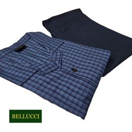 -40% Solo tg.54 Perofil Pigiama Invernale Uomo Aperto Con Collo In Flanella Leggera Camiceria Quadro Blu