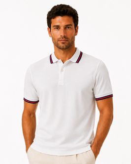 Gran Sasso Polo Uomo Filo Di Scozia Fashion Fit Bianco profili rosso/blu