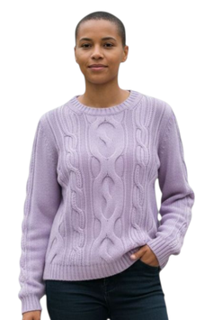 Maglia Donna Girocollo Trecce Lillà in Cashmere E Lana tre fili