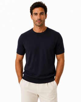 Maglia Girocollo Uomo in Seta e Cotone Made in Italy Blu Notte