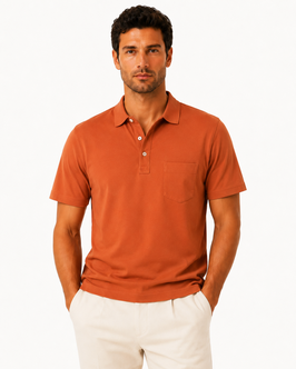 Gran Sasso Polo Arancio Mattone con taschino in Filo di Scozia