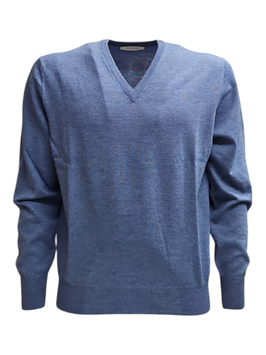Gran Sasso Maglione Pullover Azzurro Avion Lana Merinos Extra Fine Vestibilità Classica