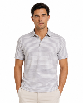 Gran Sasso Uomo Polo Puro Cotone Riga Grigio/Bianco