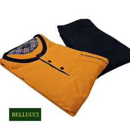 -50% Perofil Pigiama Uomo Serafino Con Polsi Interlock  Zucca/Blu