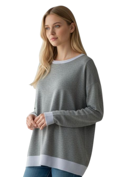Girocollo Donna Lana Merino con Lurex Grigio Chiaro/ Argento