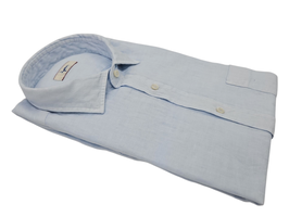 -40% Camicia in puro lino lavato Ingram – collo mezzo francese e taschino Celeste molto chiaro