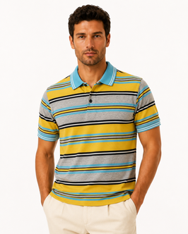 Gran Sasso Polo Uomo Piquet Rigato Giallo/Grigio/turchese