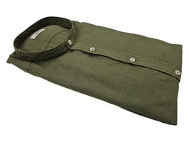 -40% Camicia in puro lino lavato Ingram – collo alla coreana Verde Militare