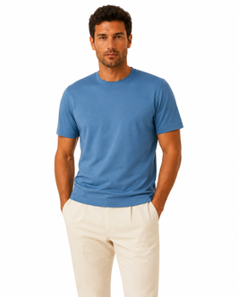 Gran Sasso Filo di Scozia T-Shirt Mezza Manica Avio