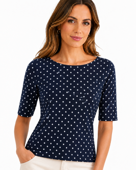 -40% Gran Sasso Maglietta Donna Girocollo Pois Blu/Bianco