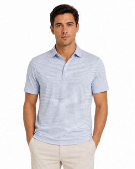 Gran Sasso Uomo Polo Puro Cotone Riga Celeste/Bianco