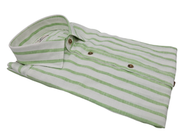 -40% Ingram Camicia Uomo in pregiato filato di puro lino riga verde e bianco