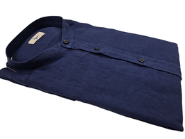 -40% Camicia in puro lino lavato Ingram – collo alla coreana Blu