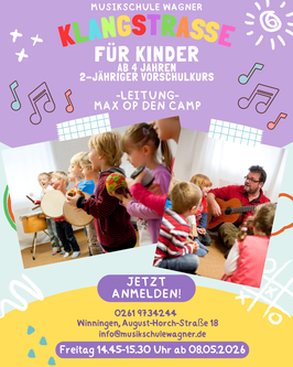 Klangstraße in Winningen, August-Horch-Straße 18 // Kursbeginn ab 08.05.26 // Freitags immer 14.45 - 15.30 Uhr bei Max Op Den Camp